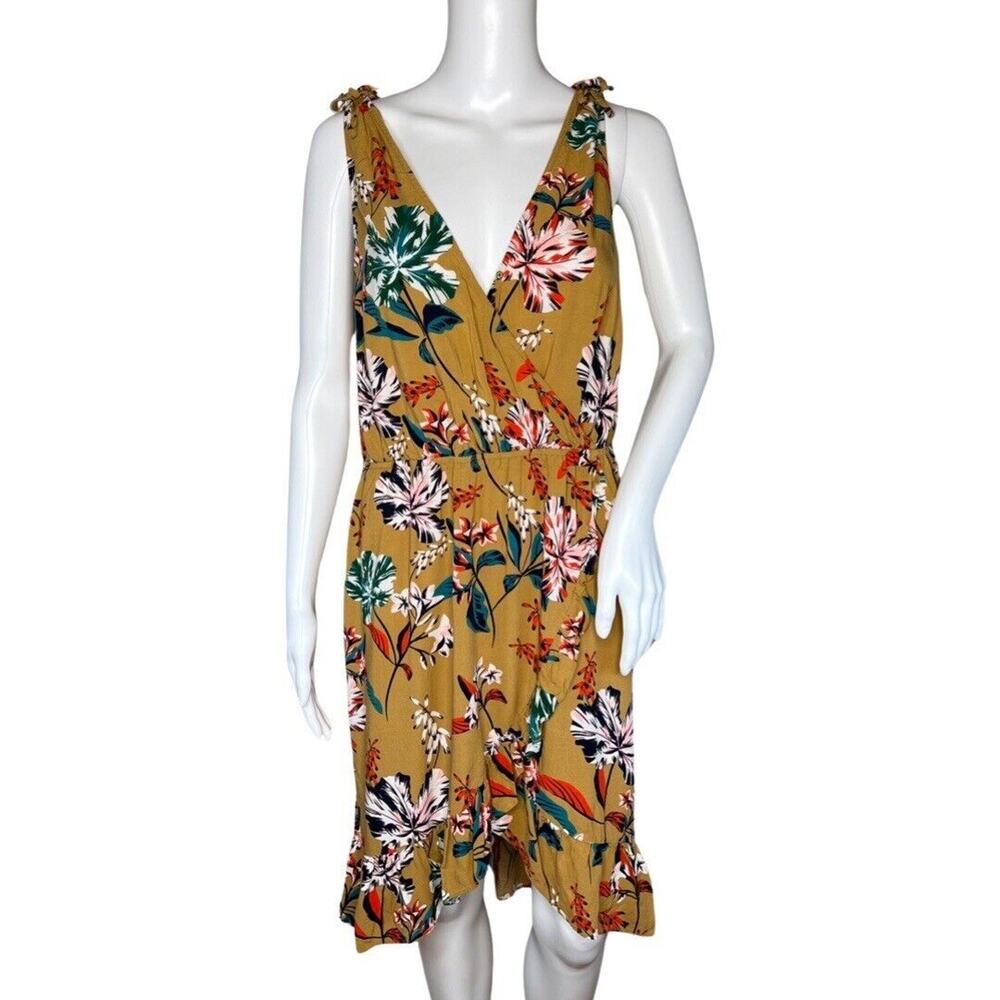 A New Day Dress Women Large Mustard Yellow White Floral Flower Ruffle Bloomcore